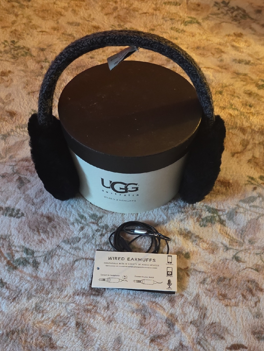 UGG Black Knit Headband Earmuffs with Shearling Ear Pads